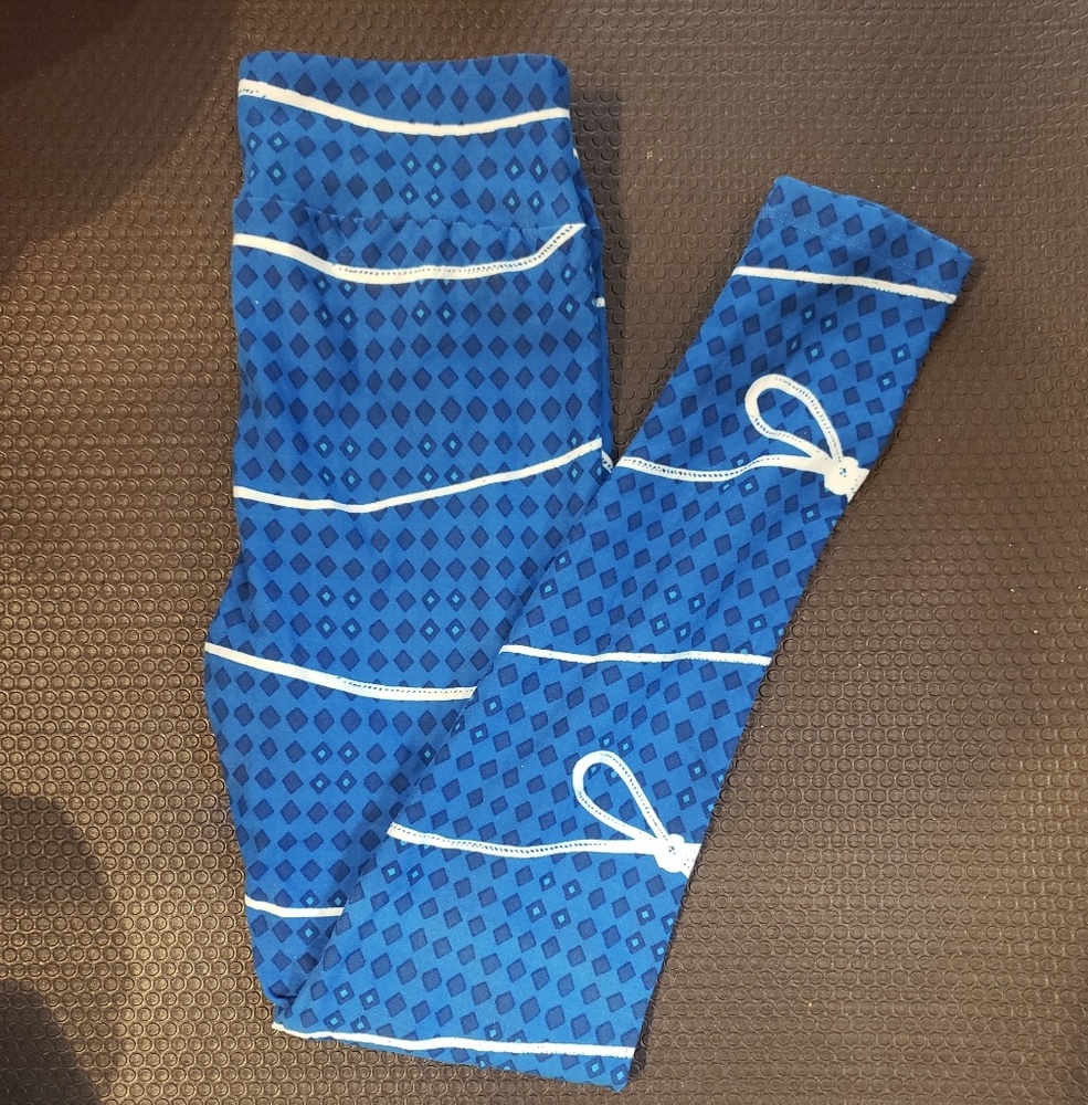 Lularoe Blue and White Bow Leggings One Size